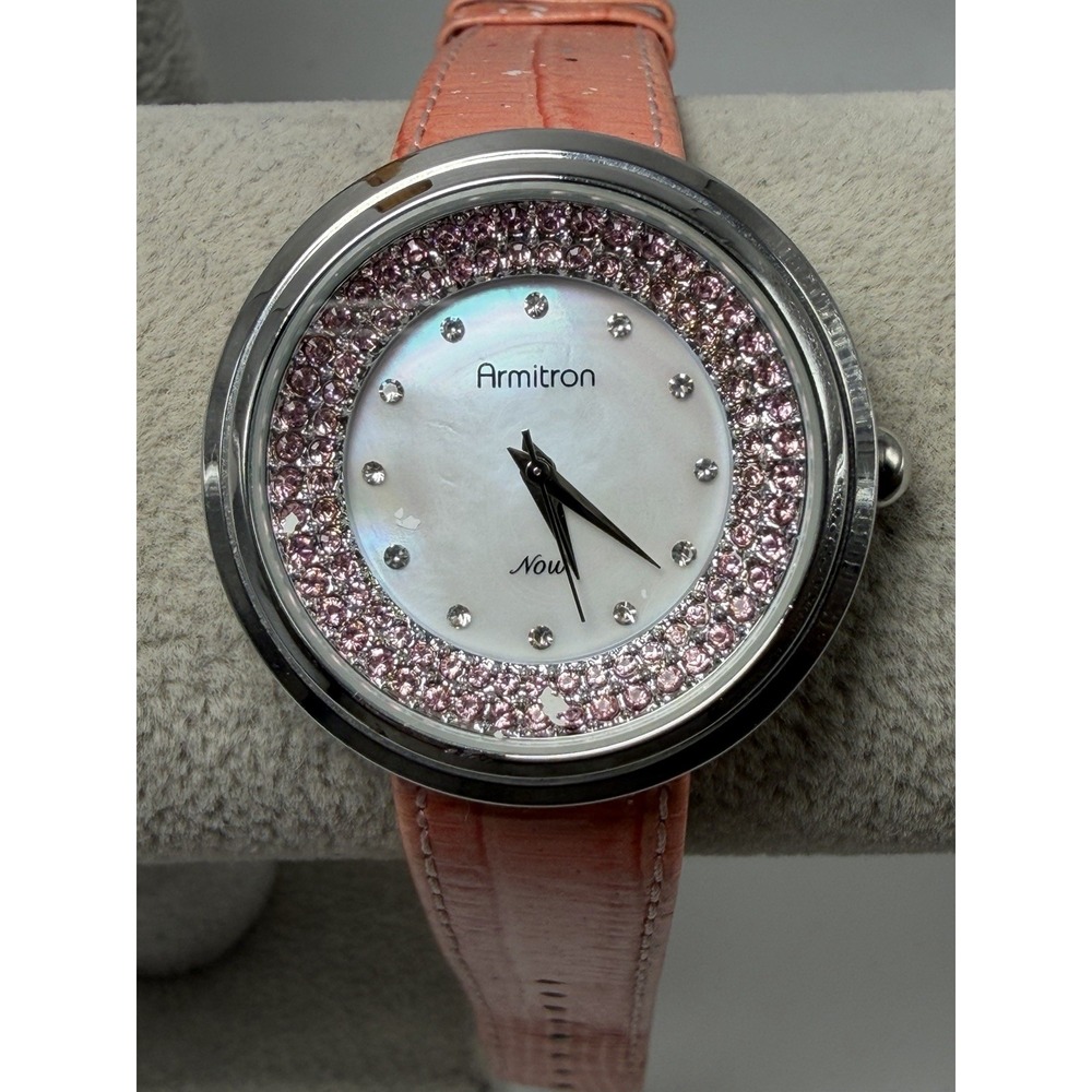 Armitron Now 75/5059SV New Battery Ladies MOP Watch 34MM 7.5" Pink Leather Band